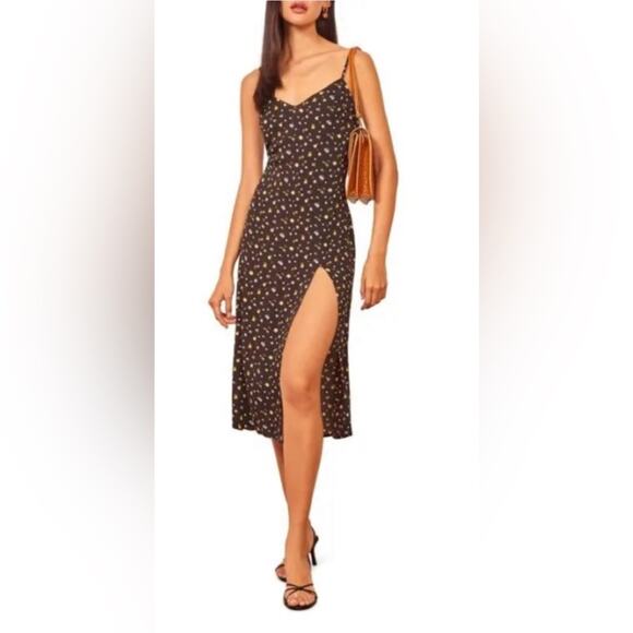 Dresses & Skirts - REFORMATION Crimini Slip Dress Posie Floral Print Black Size 6 NWT